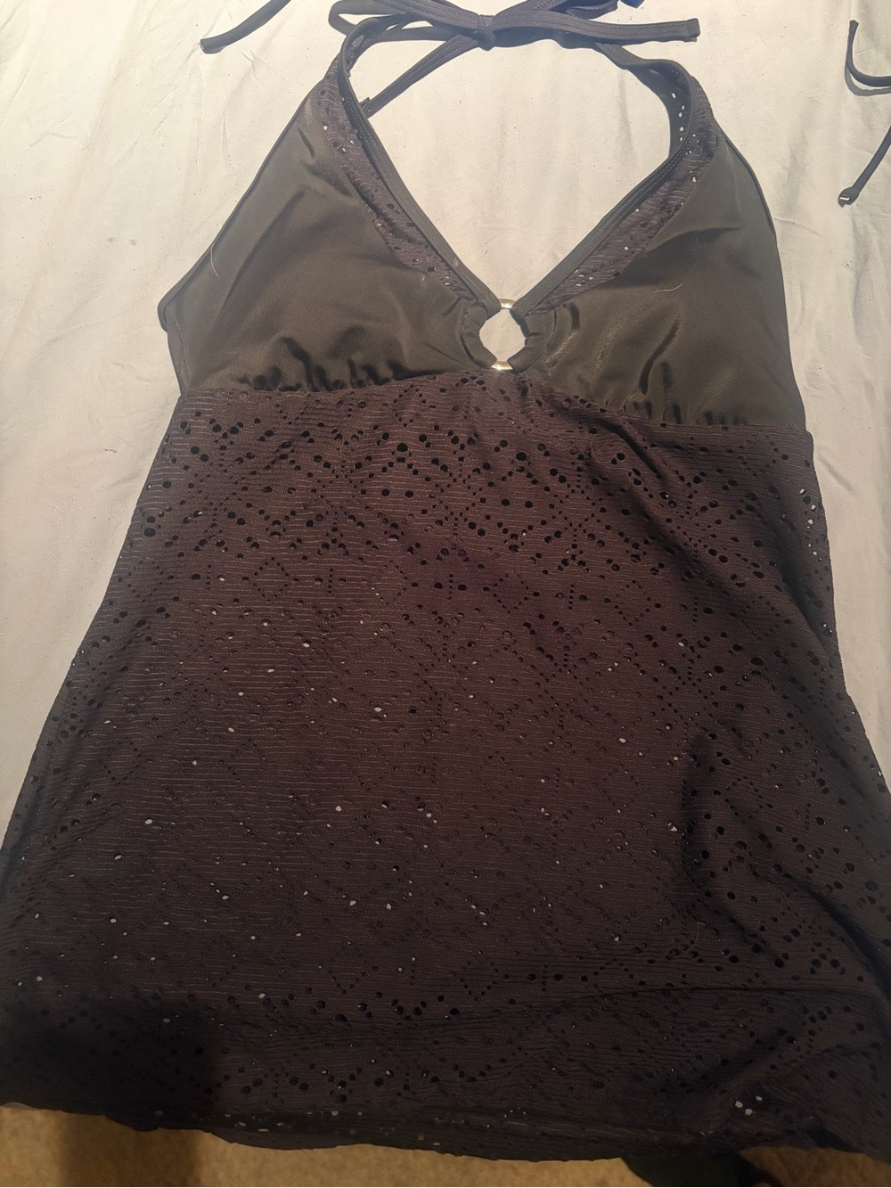Merona Black Halter Swim with lace and with Silver Ring Accent